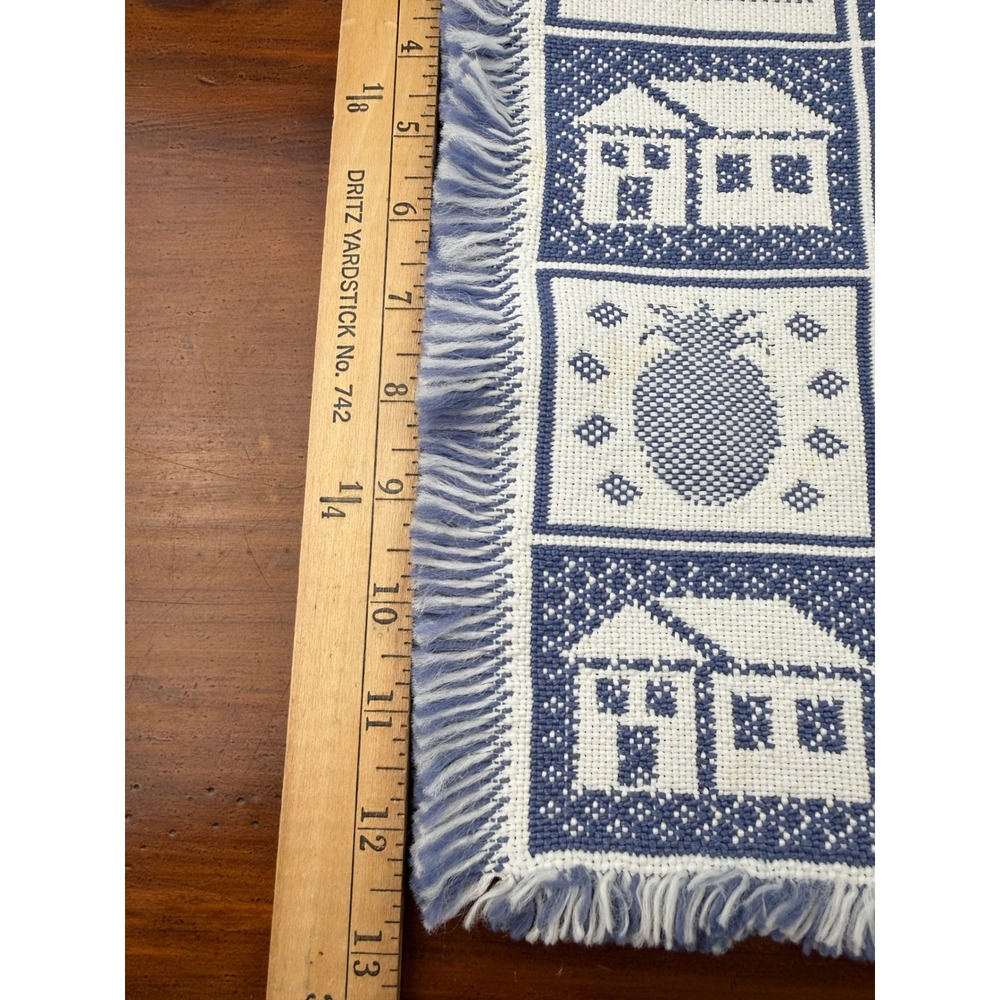 Vintage Blue White Woven Fringed Placemats Set of 2 Pineapple Heart House Mats - Picture 7 of 7